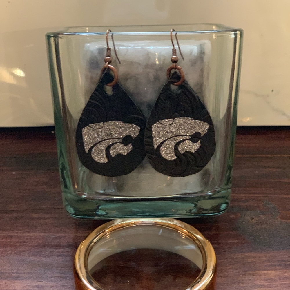 Faux leather Kansas state earrings